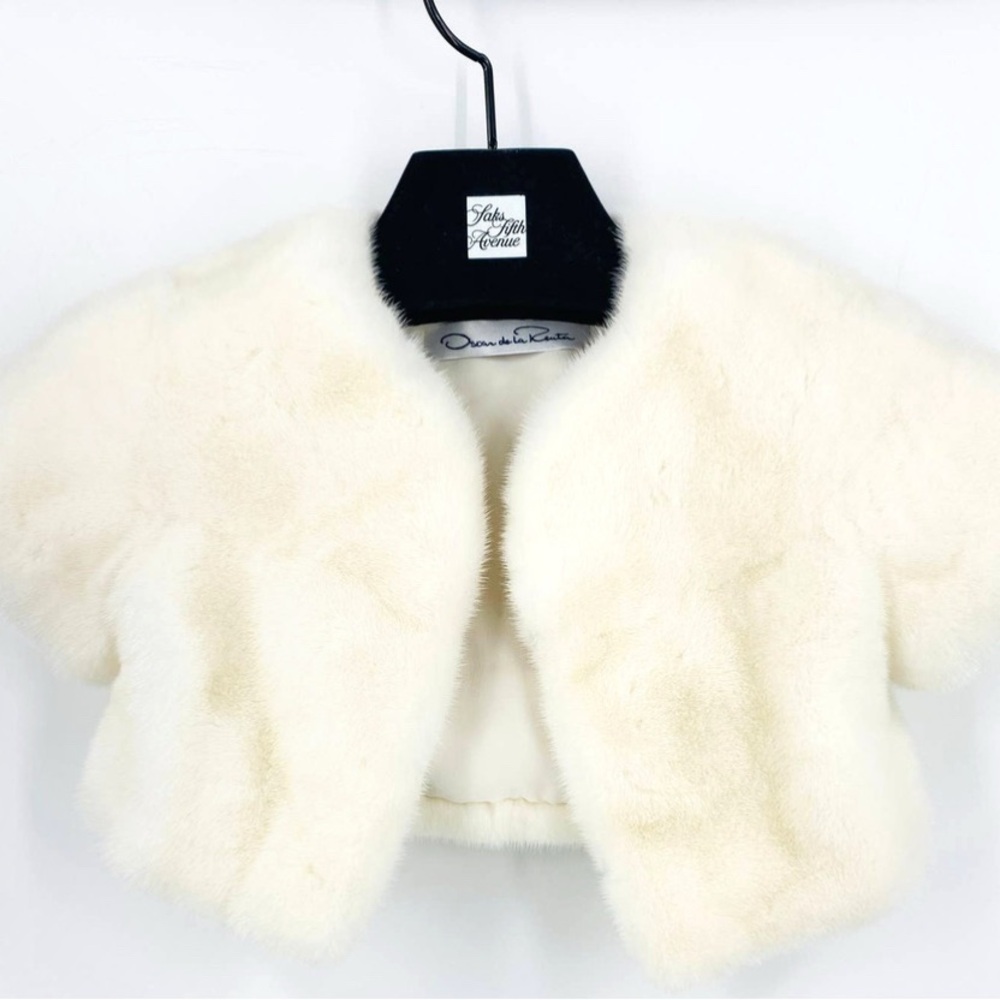 Oscar De La Renta Kid's White Mink Fur Shrug Cape Wedding Formal